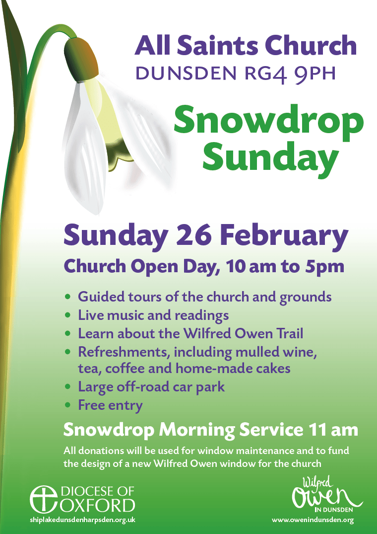 Flyer with snowdrop flowers for Snowdrop Sunday