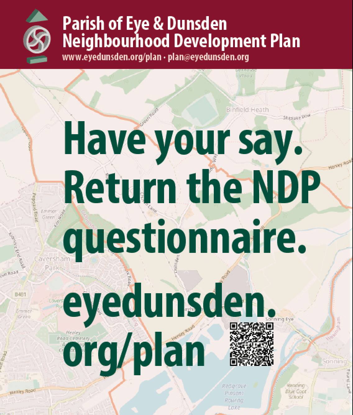 Have your say graphic with a map of the area background